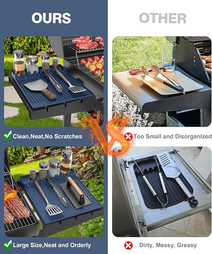 Silicone Griddle Tools Mat for Blackstone - Large Silicone Spatula Mat with Drip Pad - Griddle Mats BBQ Grill Accessories - Side Shelf Mats Grill Pad for Blackstone Griddles Accessories (Blue)