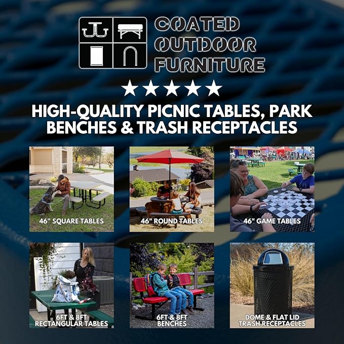 COATEDOUTDOORFURNITURE Heavy-Duty Portable Outdoor Picnic Table with Umbrella Hole, Expanded Metal Patio Dining Furniture Made in America (46" Round Top, Dark Green)