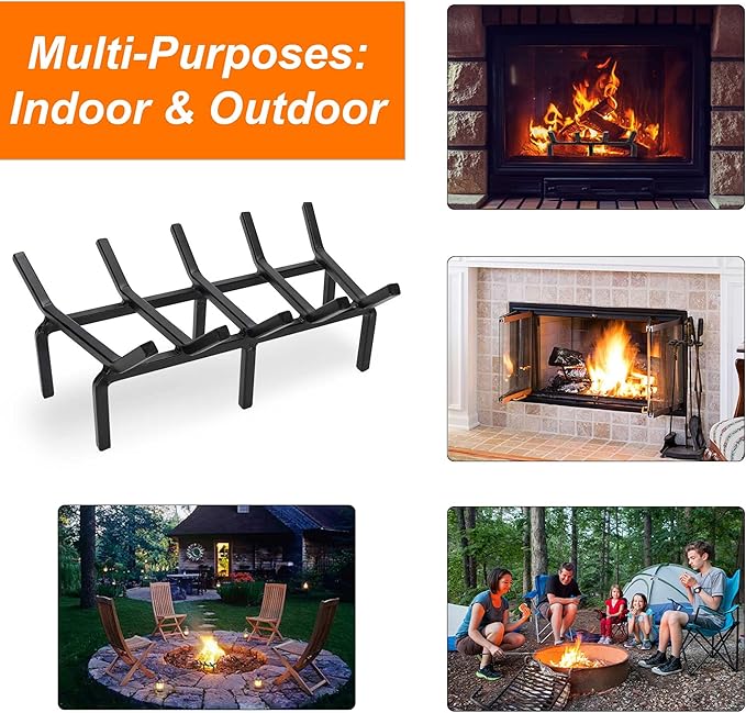 17 Inch Fireplace Grate Heavy Duty Solid Steel Fire Grate for Fire Pit Wood Log Rack Stove Firewood Holder for Indoor Hearth Outdoor Fire Pit Chimney Hearth Kindling Tool