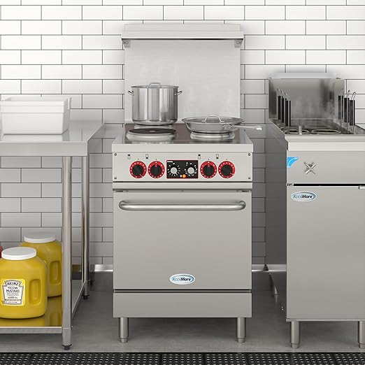 KoolMore 24 in. Commercial Electric Range with 4 Burners and 1 Standard Electric Oven in Stainless Steel - 208V 3-Phase, CSA Listed (KM-CR24-E)