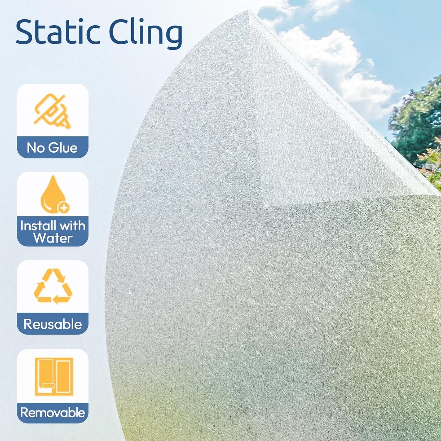 rabbitgoo Window Privacy Film Frosted Glass Film, Decorative Cling UV Sun Blocking Decals, Frosting Window Clings for Home Bathroom Door Coverings, 35.4 x157.5 inches