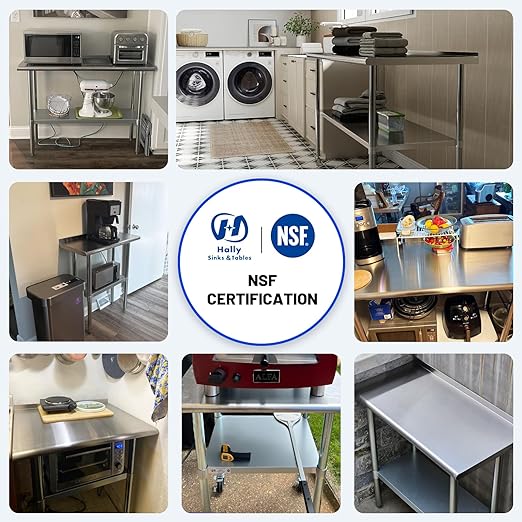Hally Stainless Steel Table for Prep & Work 18 x 24 Inches, NSF Commercial Heavy Duty Table with Undershelf and Backsplash for Restaurant, Home and Hotel