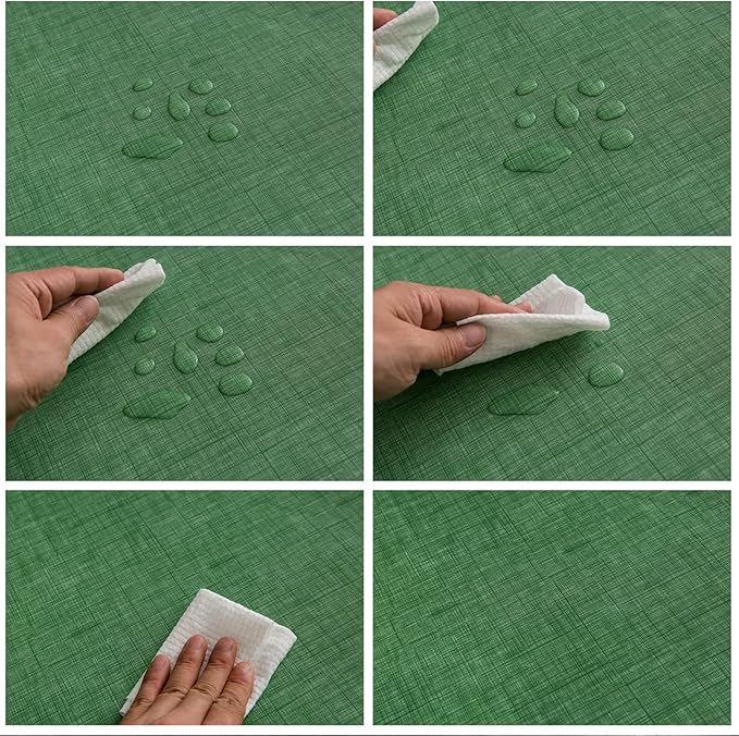LIBERECOO Vinyl Tablecloth with Flannel Backing, Grass Green, Waterproof, Stain-Resistant, Easy-Clean Table Cover for Holiday, Dining, Kitchen, and Outdoor Use, 60" x 120" Rectangle