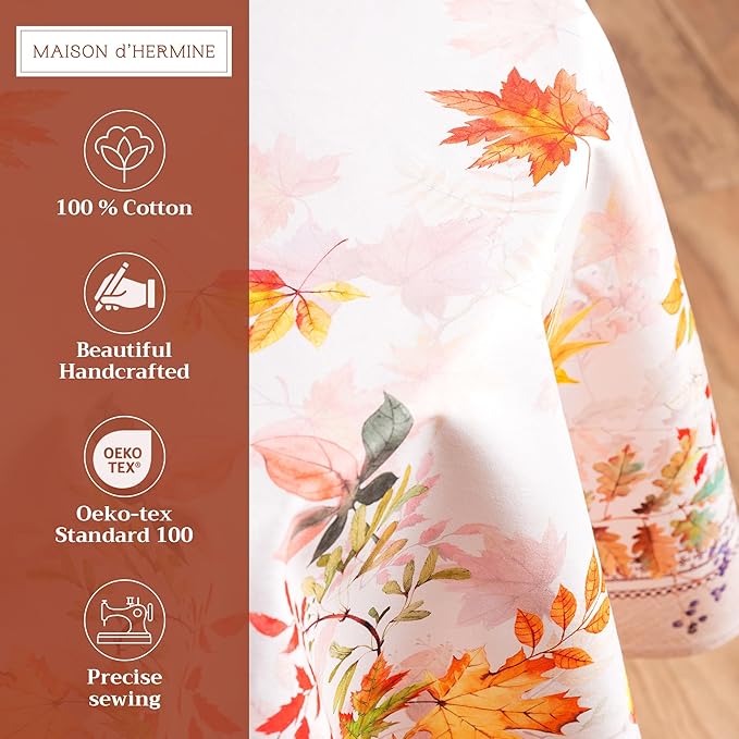 Maison d' Hermine Table Cloth Round Table 100% Cotton 69 Inches Fall Tablecloth Reusable Everyday Use for Thanksgiving Christmas Decorations Dining Farmhouse Party (Amarante)