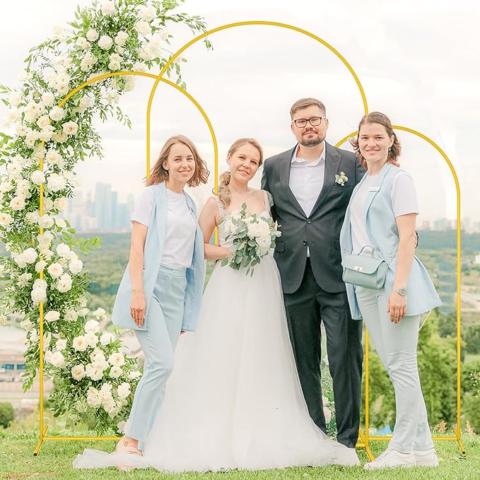 MODFUNS Metal Arch Stand Gold Wedding Arch Frame Set of 3 Balloon Arched Stands 6ft 6.6ft 7.2ft Backdrop Stands for Parties Vintage Backdrop Frame for Birthday Garden Wedding Decoration