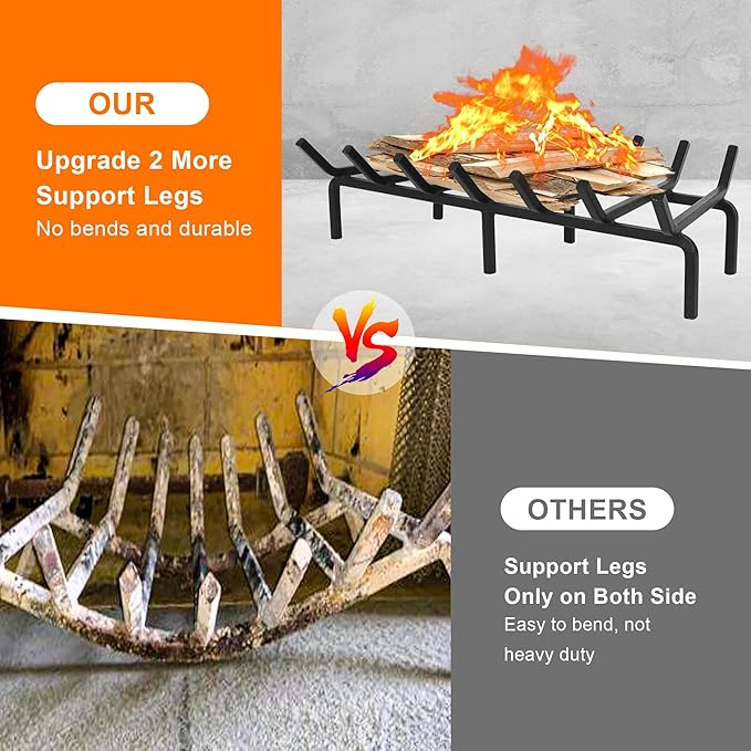 Fireplace Log Grate, Heavy Duty Solid Steel Wood Rack Stove Firewood Holder for Indoor Hearth Outdoor Fire Pit Chimney Hearth Kindling Tool (24 inch)