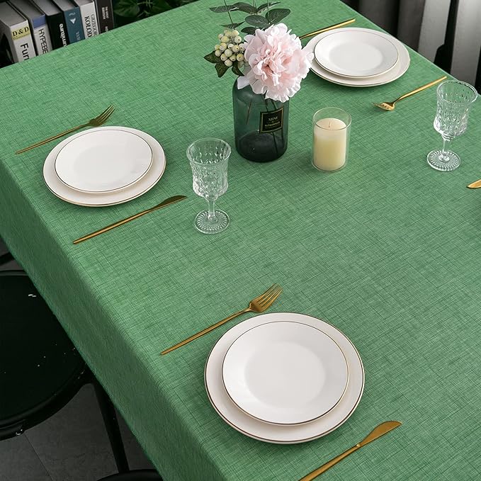 LIBERECOO Vinyl Tablecloth with Flannel Backing, Grass Green, Waterproof, Stain-Resistant, Easy-Clean Table Cover for Holiday, Dining, Kitchen, and Outdoor Use, 60" x 120" Rectangle
