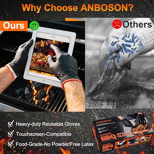 BBQ Gloves for Cooking Baking Grilling, 100 Count Disposable Nitrile Gloves and 4 Count Cotton Glove Liners Washable (6mil Nitrile, X-Large)