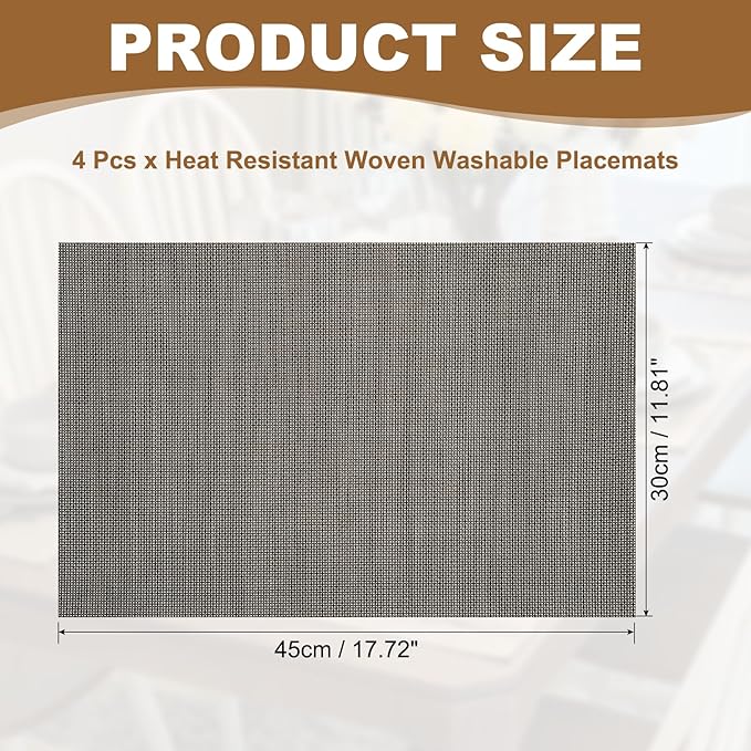 uxcell Faux Linen Placemats, 12x18 Inch Heat Resistant Place Mats Machine Washable Non-Slip Cloth Placemats for Dining Table Kitchen Indoor Outdoor Home Decoration(Brown,4Pcs)