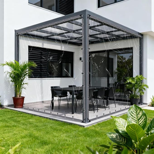 16x23 FT Clear Vinyl Patio Enclosure Panels - Heavy Duty Waterproof Clear Tarps with Reinforced Edges & Grommets for Temporary Winter Porch Enclosure & Deck Enclosure
