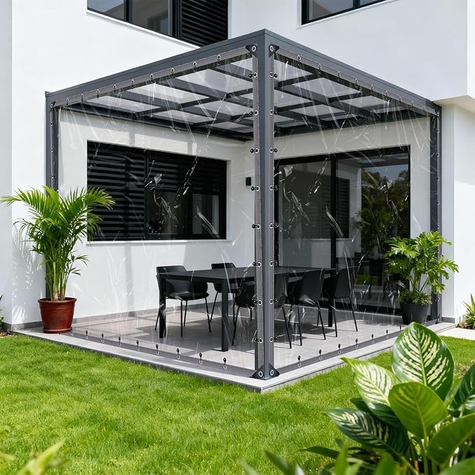 3x29 FT Clear Vinyl Patio Enclosure Panels - Heavy Duty Waterproof Clear Tarps with Reinforced Edges & Grommets for Temporary Winter Porch Enclosure & Deck Enclosure