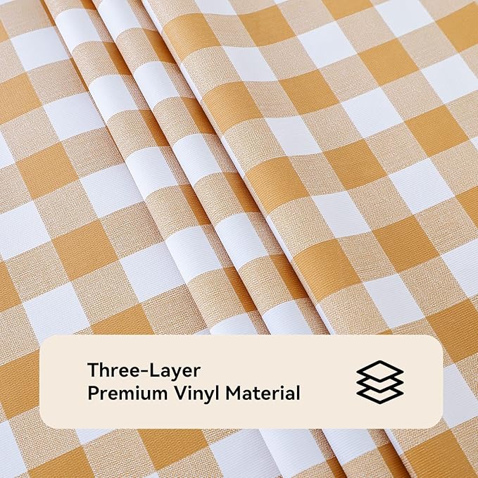 Romanstile Rectangle Vinyl Tablecloth, 100% Waterproof Buffalo Gingham Plastic Table Cloth, Heavy Duty Wipeable Checkered Table Covers for Outdoor, Camping, Picnic, Patio - 54 x 78, Coffee and White