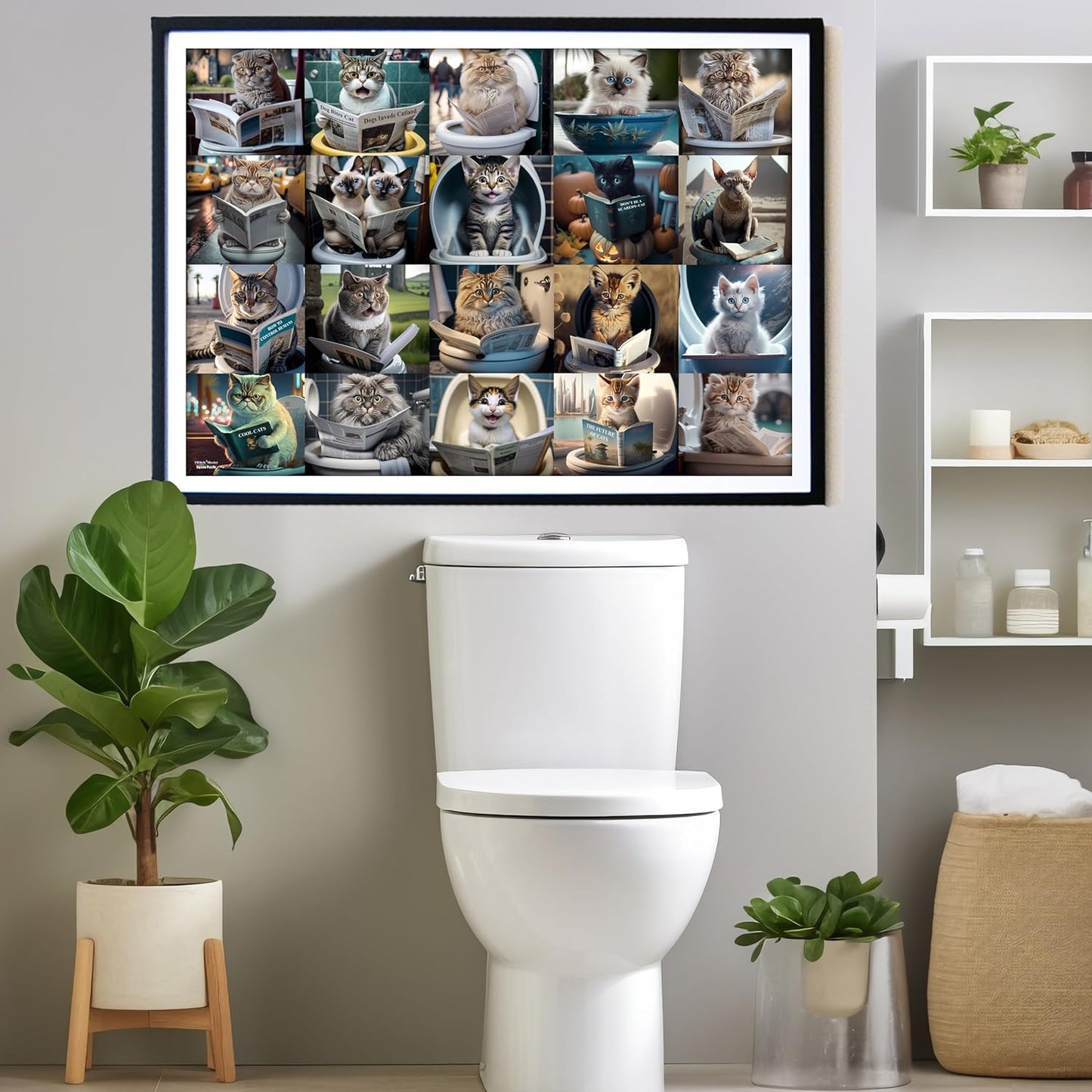 Think2Master Pooping Cats & Kittens 1000 Pieces Jigsaw Puzzle. Perfect Bathroom Decoration, Gag Gift. Fun for Teens, Seniors & Families. Great Gift for Kids Ages 13+. Size: 26.8” x 18.9”