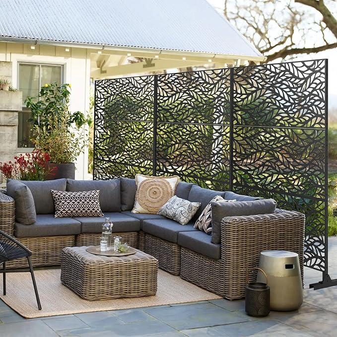 72" H×47" W Metal Privacy Screen, Outdoor Indoor Privacy Screens with Stand Panels, Free Standing Decorative Privacy Screen for Patio