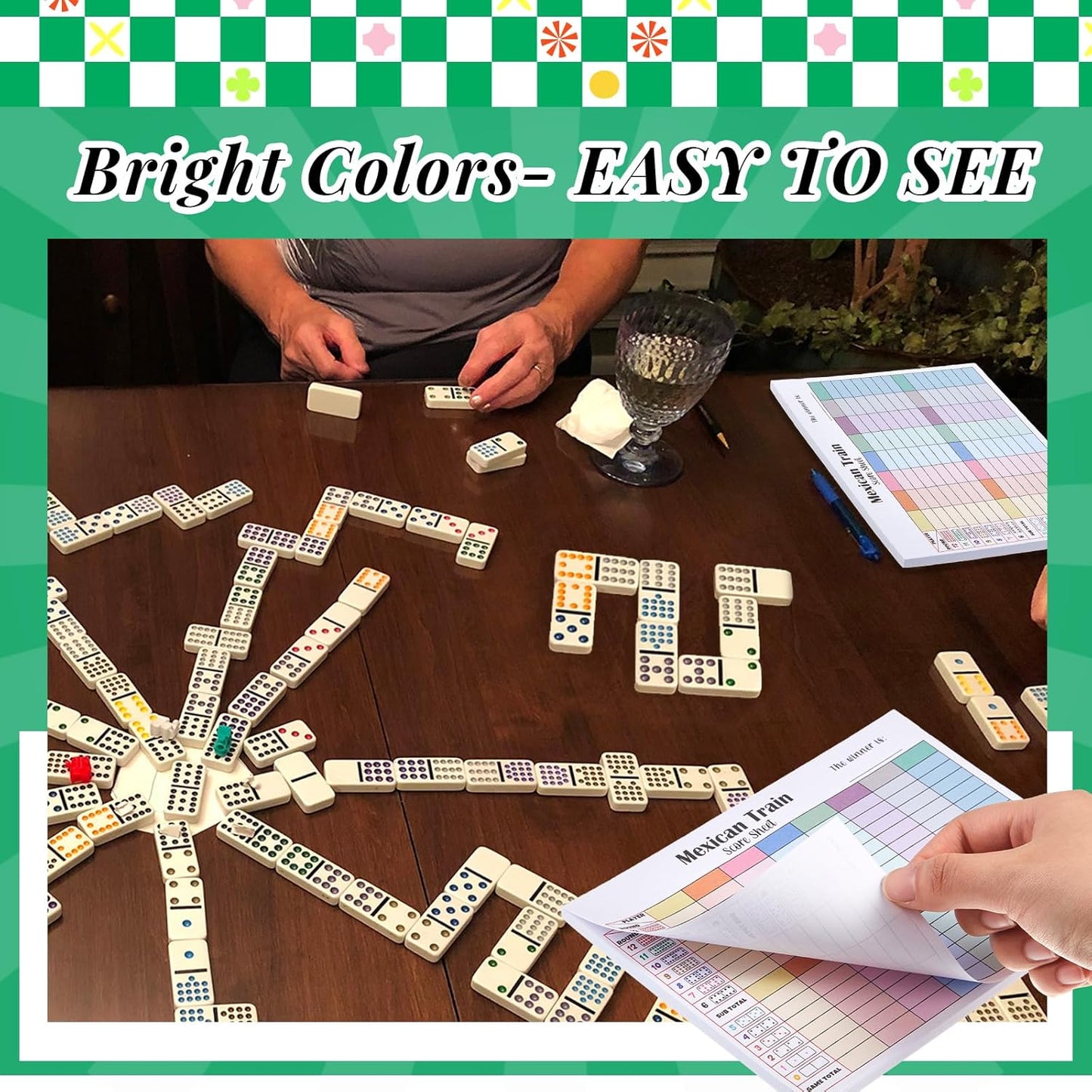 2 Pack 120 Sheets Mexican Train Score Pads Colorful Chicken Foot Dominoes Game Scorepad Adult Mexican Train Score Sheet Scoreboard Paper Record Clearly for Family Game (6.7 x 5 Inches)