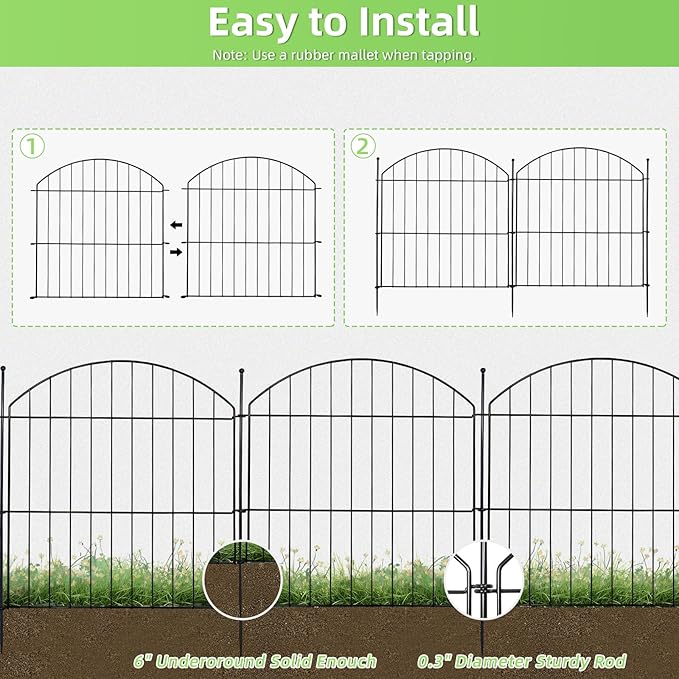 Decorative Garden Fence 24in (H) x20ft (L), 10 Pack No Dig Fence Animal Barrier for Dog with Lock, Arched Flower Bed Edging, Wire Border Panel Fencing for Yard Patio Outdoor Decor