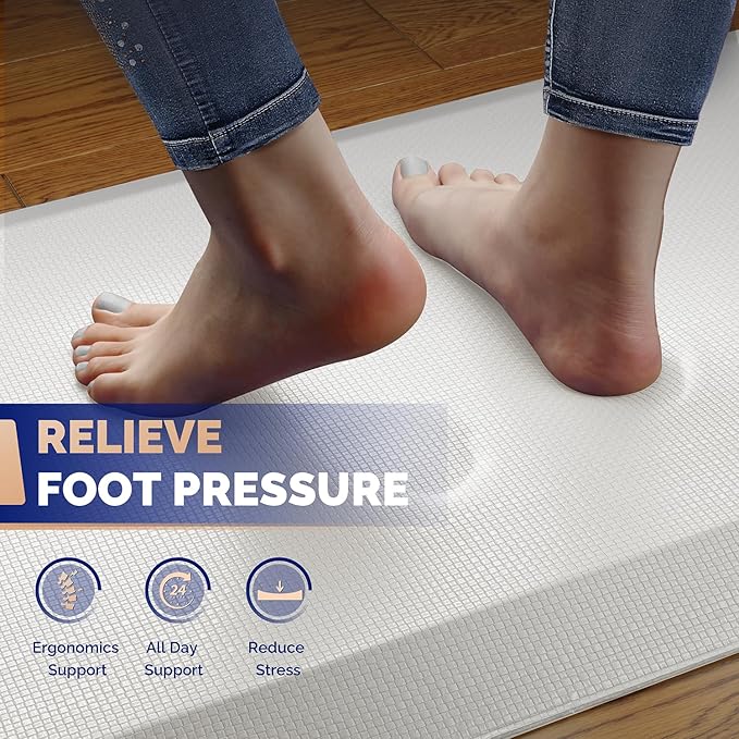 FEATOL Anti Fatigue Mats for Standing, 9/10 Extra Thick Ergonomic Standing Desk Mat, Comfort & Durable Memory Foam Standing Mat at Home,Office All Day (20" x 48", White, 1PC)