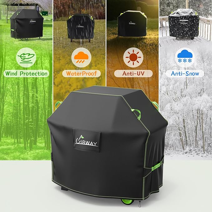 UIRWAY Gas Grill Cover 52 Inch, Waterproof, UV & Fade Resistant BBQ Grill Cover for Outdoor, Barbecue Cover with Reflective Strip and Air Vent for Weber, Dyna-glo, Char-Broil, Nexgrill, etc. Black