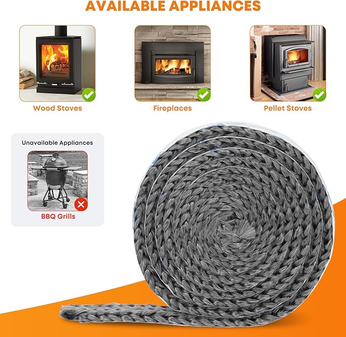 Stanbroil High Temperature Fiberglass Gasket Tape, 5/8" Width, 1/4" Thick, 72" Length, Self-Adhesive, Flat Gasket for Stoves and Fireplaces
