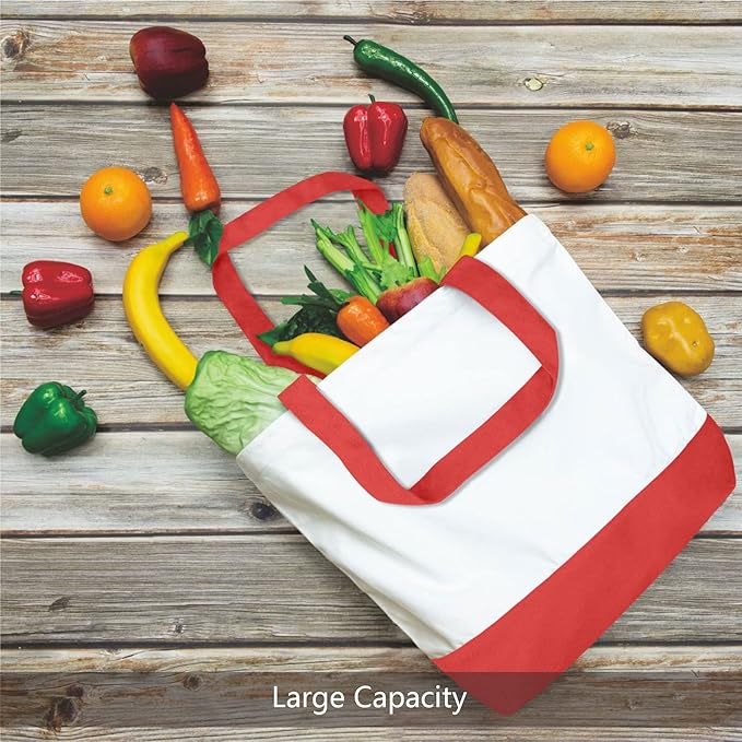 TOPDesign 3-Pack Super Strong Large 12oz Cotton Canvas Tote Bags, Reusable Grocery Shopping Cloth Bags, Fashionable Two-Tone Totes for Crafts, DIY Your Creative Designs