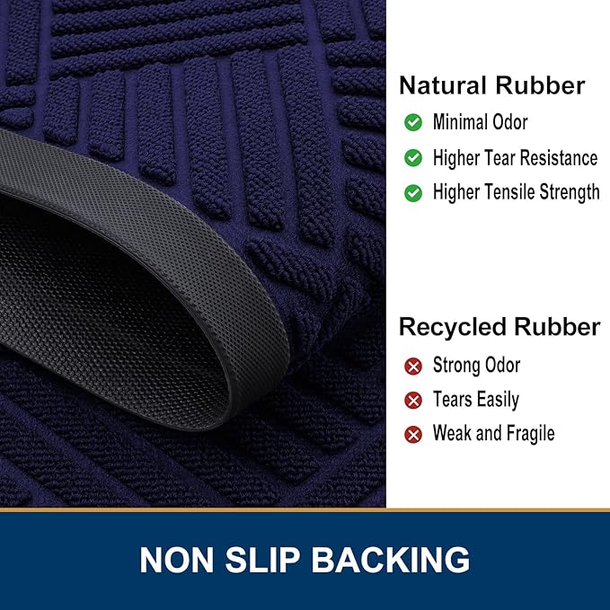 Smiry Front Door Mat Outside Entrance, Heavy Duty Outdoor Indoor Mat, Natural Rubber Doormat, Non Slip, Trap Dirt and Moisture, Easy Clean, Low Profile Patio Porch Entryway Mat, 29.5x17, Black Blue