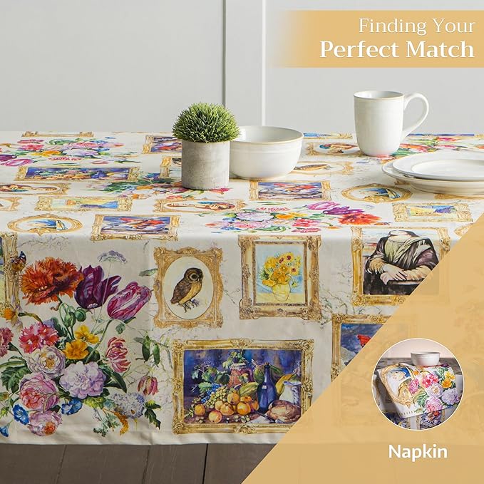 Maison d' Hermine Table Cloth Rectangle Table 100% Cotton 54 x 72 Inches Tablecloth Reusable Decorative for Dining Room, Farmhouse, Home, Party, Festive & Wedding Spring Summer - Masterpiece