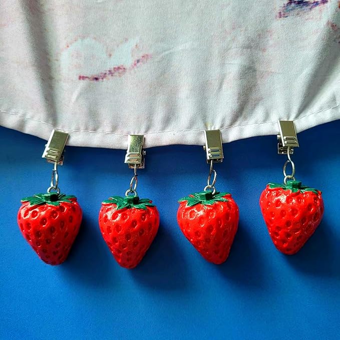 Twofish Strawberry Resin Tablecloth Weights Clips Set of 4 - 100% Handicraft, Farmhouse Style, All-Season, Heat Resistant, Hand Wash Only
