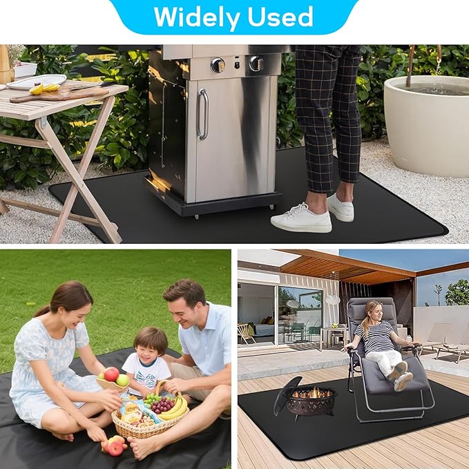 60 x 40 Inches Under Grill Mats for Outdoor Grill, Double-Sided Fireproof, Oil/Waterproof, Heat Resistant Grilling Mat, Fire Pit/Fireplace, Portable BBQ Protector for Decks, Lawns and Patios