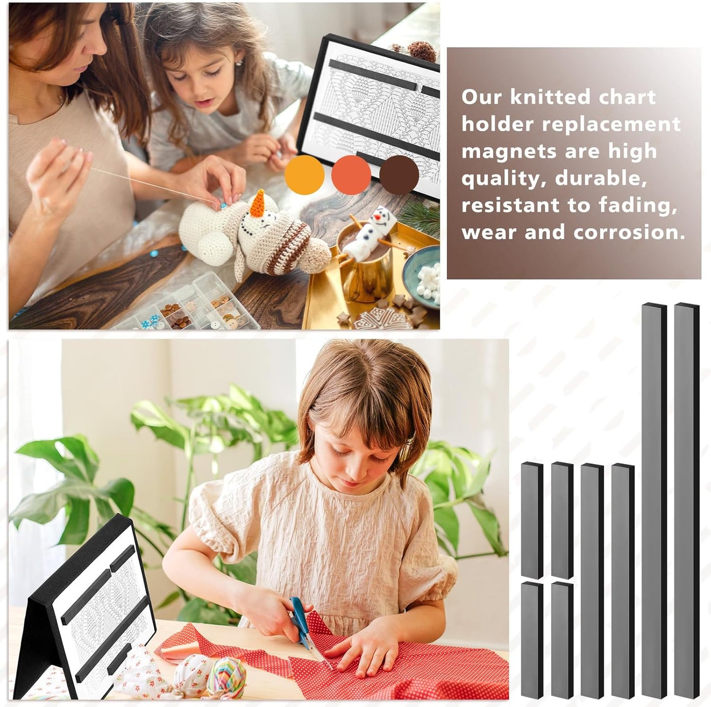 Flutesan 8 Pcs Knitting Chart Keeper Magnet Replacement Set Cross Stitch Line Keeper Knitting Pattern Holder Fold up Pattern Holder, Only Magnet(3 Size)