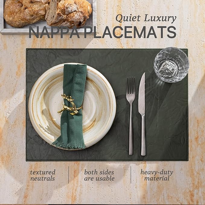 Faux Leather Placemats Set of 8 Vinyl Washable Wipeable Table Mats for Kitchen Dining Table Heat Resistant Waterproof Indoor/Outdoor Placemats Non-Slip Easy Clean Place Mats (Olive Green)