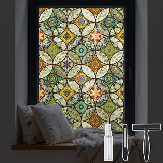 DKTIE Static Cling Decorative Window Film with Installation Tools Non Adhesive Privacy Film Stained Glass Window Film for Bathroom Shower Door Heat Cotrol Anti UV 35.4 x 78.7 Inch