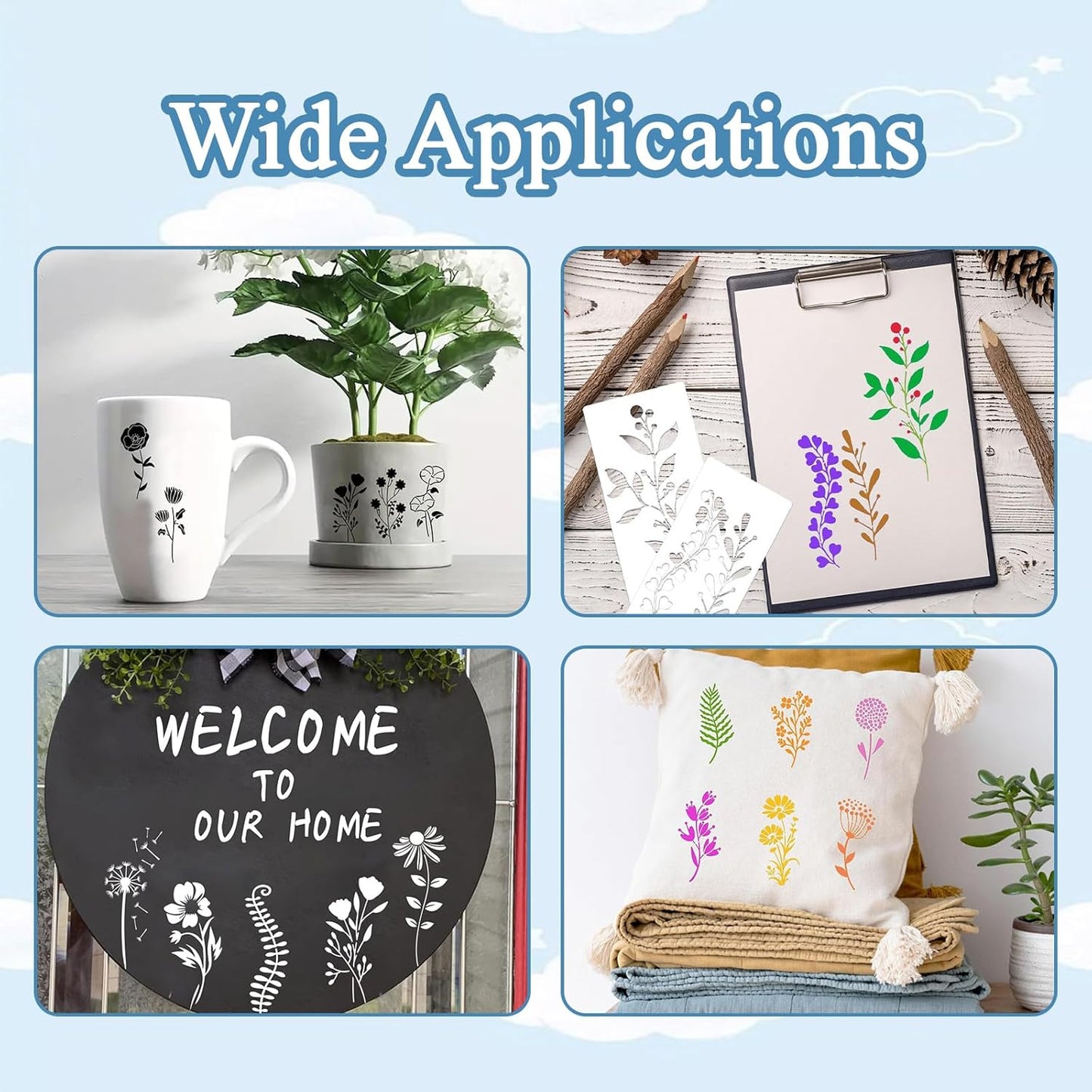 36 Pieces Flower Stencils for Painting on Walls,Reusable Floral Stencils,DIY Craft Drawing Templates Set for Wall Paper Canvas Home Decor