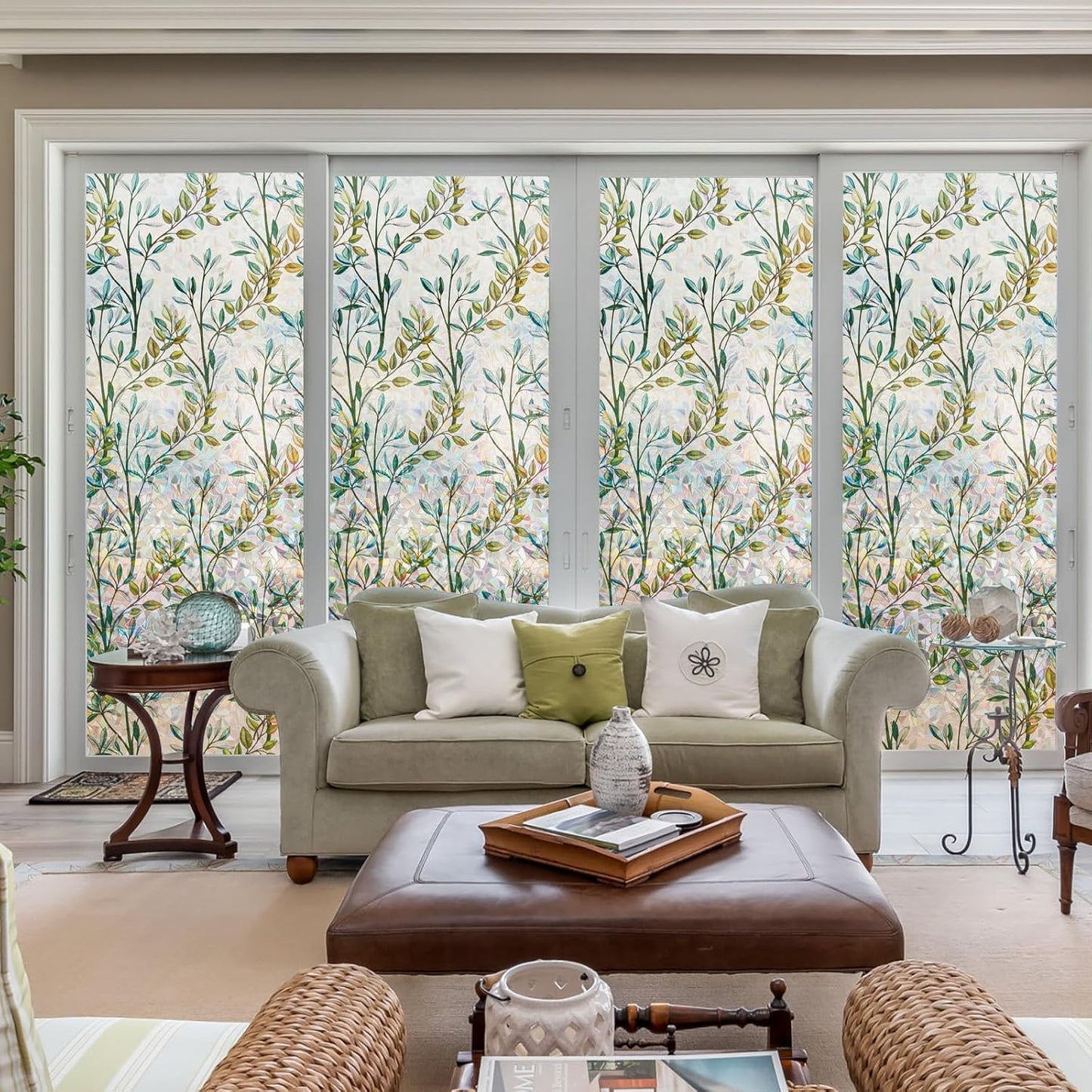 Donox Window Privacy Film, 3D Decorative Window Vinyl Decorative Stained Glass Window Film, Anti-UV Sun Blocker Heat Control for Home, 23.6 Inch x 13.1 Feet (with Installation Tool)