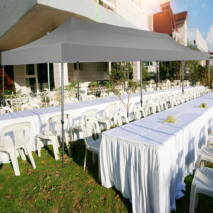COBIZI 10x30 Pop up Canopy Tent 10x30 Canopy No Sidewall Waterproof Heavy Duty Commercial for Parties Outdoor Garden Gazebo Tent, Carry Bag with Wheel(10x30ft No Sidewalls, Gray)