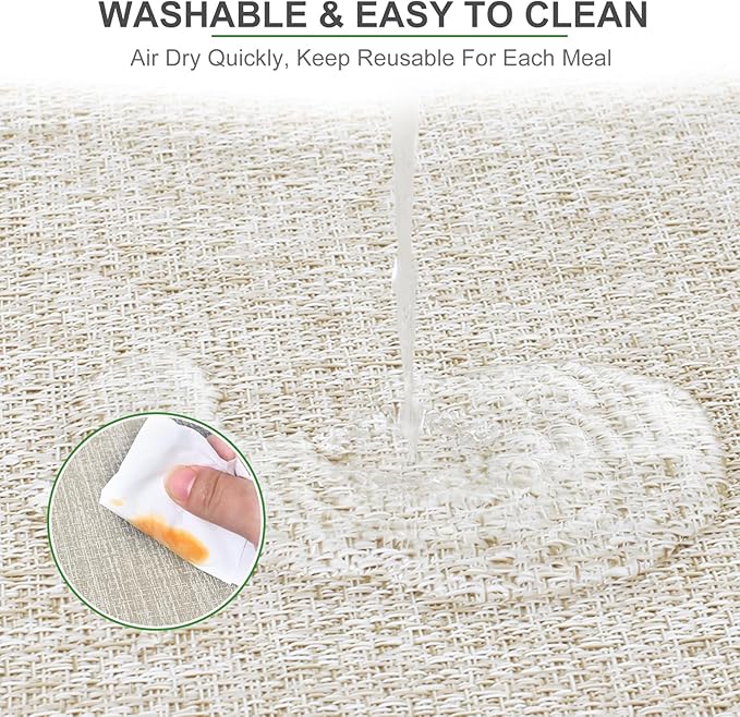 BETEAM Placemats Set of 6, Woven Vinyl Placemat for Dining Table Washable Wipeable Kitchen Place Mats Durable Indoor Outdoor Table Mats
