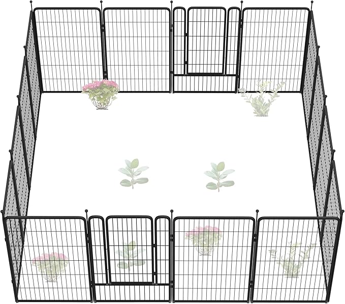 FXW Garden Fence Outdoor for The Yard – 45in(H) x 36.4ft(L) Heavy Duty Metal Animal Barrier for Dog and Rabbit, Decorative Dog Fence, 16 Panels, Black