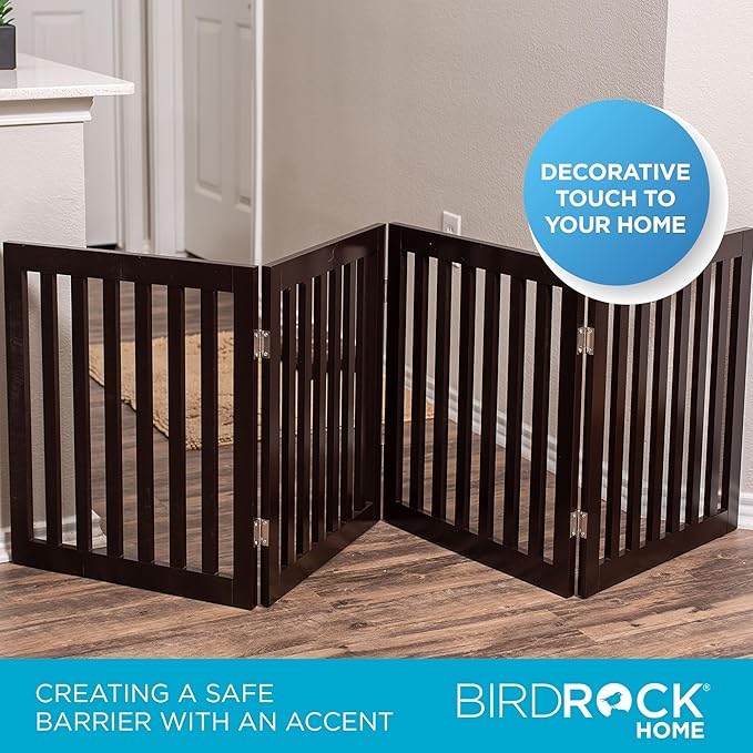 INTERNET'S BEST Dog Gate Indoor Freestanding Pet Barrier, Folding Wood Dog Fence, Extra Wide Doorway Puppy Gate, Indoor Animal Privacy Panel, Wooden Cat Fence - 4 Panel - 24", Espresso