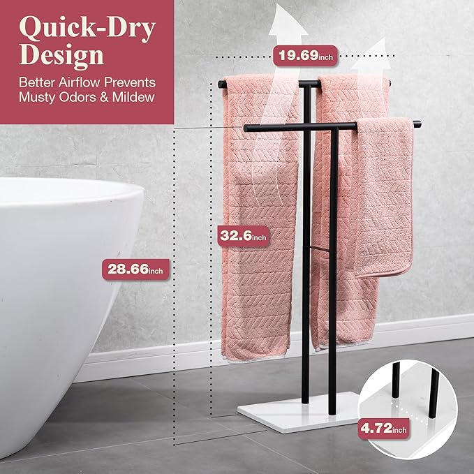 Towel Stand – Freestanding Towel Rack for Bedroom & Bathroom, Heavy-Duty Towel Drying Rack with Sturdy Base, Stylish Modern Free Standing for Spa & Home 1.6'x2.7'x0.7'