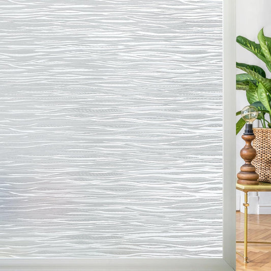 Homein Window Privacy Film, Frosted Glass Window Film Decorative, Non Adhesive Glass Clings, Static Cling Door Coverings, UV Blocking Privacy Sticker for Home, Pure Wave, 17.5 x 157.4 inches