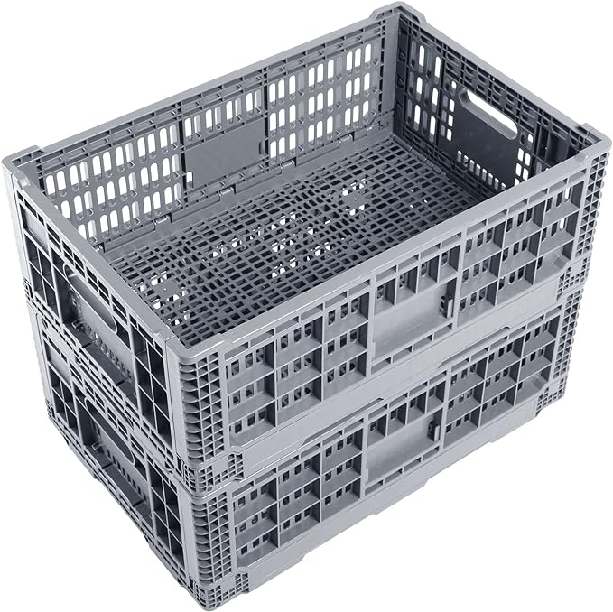 Collapsible Storage Bin/Containe， Transfer box,crate Transit storage of various items (Gray 23.6" L x 15.7" W x 8.6" H-two)