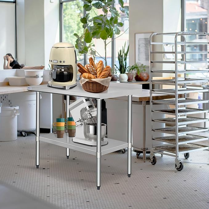 HARDURA Stainless Steel Table with Backsplash Metel Prep Table Commercial Kitchen Workbench 24x48 Inches NSF