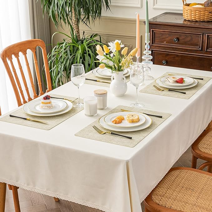 Romanstile Vinyl Placemats Set of 8-12 X 17 Inch - Heat Resistant Place Mats 100% Waterproof Oilproof Wipeable Reversible Faux Leather Table Mats for Kitchen, Dining, Party, Outdoor, Beige