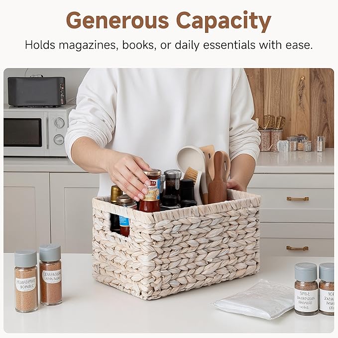 StorageWorks Pantry Baskets, Wicker Storage Baskets for Organizing, Shelves, Pantry Organizers and Storage, Water Hyacinth, Natural