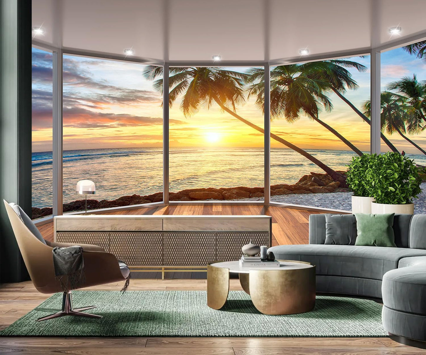 AFZEVEB-3D Landscape Wallpaper seafront verandahs Wall murals for Bedroom 136"x96"(Not Peel and Stick)