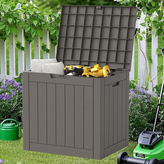 NUNU LAB 31 Gallon Outdoor Storage Box Waterproof, Outside Package Delivery Deck Boxes with Lockable Lid, Backyard Storage Bin For Garden Tools, Patio Cushions Accessories, Gray