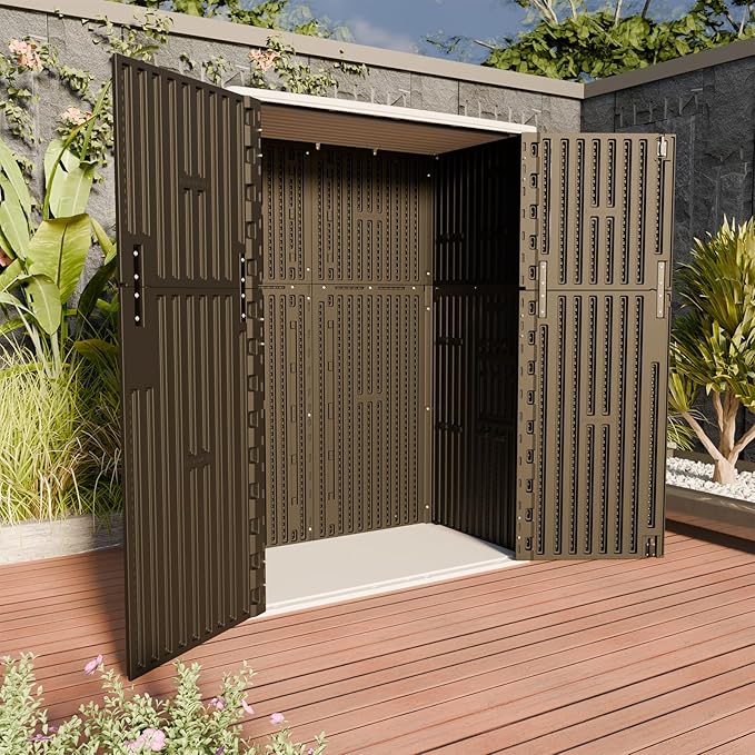 HOMSPARK Outdoor Storage Shed Weather Resistance, Patio Storage Cabinet Lockable Resin Tool Shed for Storage of Bike, Trash Cans, Garden Tools (Black, 66 Cu.ft)
