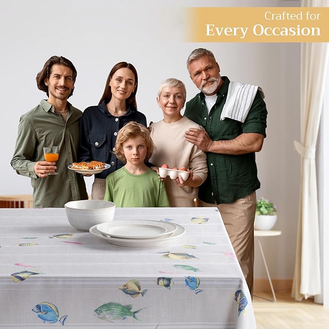 Maison d' Hermine Table Cloth Rectangle Table 100% Cotton 54 x 72 Inches Tablecloth Reusable Decorative Everyday Use for Dining Room, Farmhouse, Home, Party, Festive & Wedding Spring Summer - Poisson