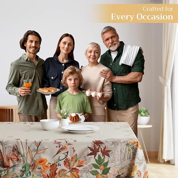 Maison d' Hermine Table Cloth Rectangle Table 100% Cotton 60 x 90 Inches Fall Tablecloth Reusable Everyday Use for Thanksgiving Christmas Decorations Dining Farmhouse Party (Recolte)