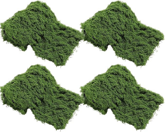 Zeyune 4 Pcs Fake Moss Table Runner for Crafts Artificial Moss Sheet Roll Waterproof Carpet Blanket for Wall Roof Garden Wedding Party Decoration (39 x 39 Inch)