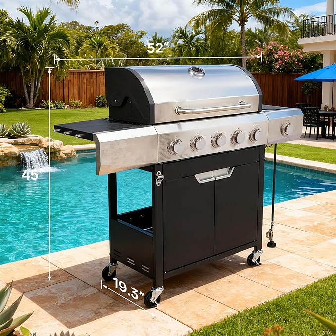 Endark 5-Burner 58,500 BTU Stainless Steel Propane Gas Grill | Outdoor BBQ Grill with Side Burner & Porcelain Grates | Wheeled for Patio, Garden, Backyard